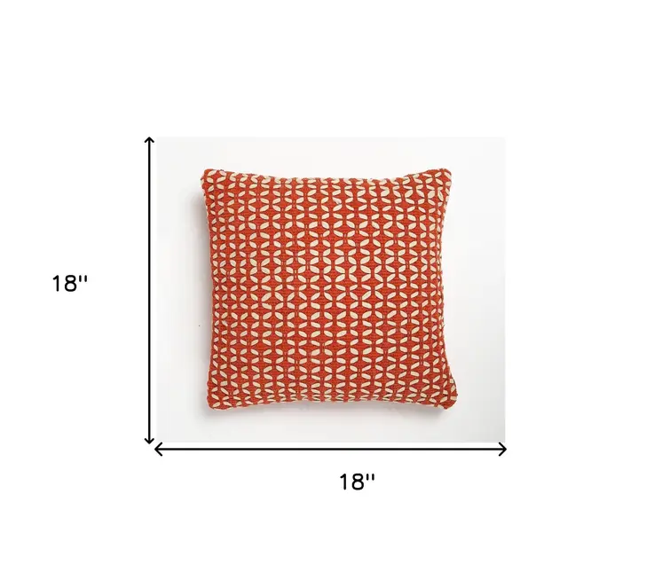 18" Red and White Geometric Cotton Blend Throw Pillow Cover