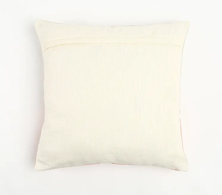 20" Natural and Coral Hand Woven Text Indoor Outdoor Throw Pillow Cover With Embroidery
