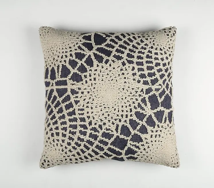 20" Blue and Ivory Hand Woven Abstract Indoor Outdoor Throw Pillow Cover With Texture