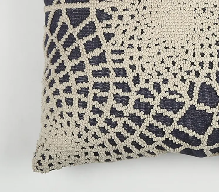 20" Blue and Ivory Hand Woven Abstract Indoor Outdoor Throw Pillow Cover With Texture