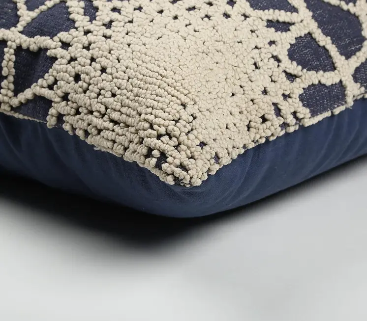 20" Blue and Ivory Hand Woven Abstract Indoor Outdoor Throw Pillow Cover With Texture