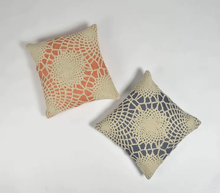 20" Blue and Ivory Hand Woven Abstract Indoor Outdoor Throw Pillow Cover With Texture
