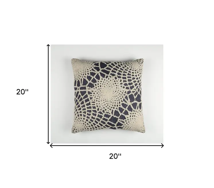 20" Blue and Ivory Hand Woven Abstract Indoor Outdoor Throw Pillow Cover With Texture