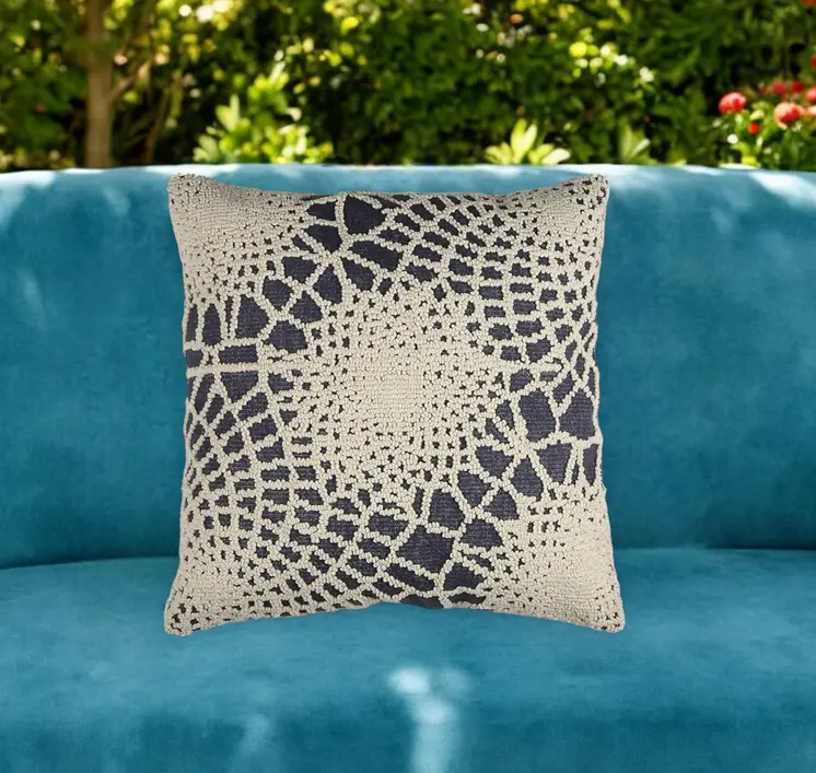 20" Blue and Ivory Hand Woven Abstract Indoor Outdoor Throw Pillow Cover With Texture