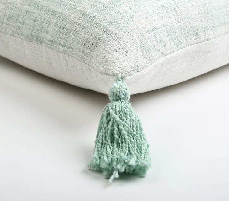 16" X 24" Mint Green Hand Woven Indoor Outdoor Throw Pillow Cover With Tassels