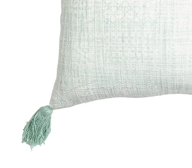 16" X 24" Mint Green Hand Woven Indoor Outdoor Throw Pillow Cover With Tassels