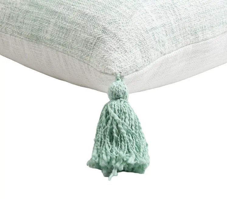 16" X 24" Mint Green Hand Woven Indoor Outdoor Throw Pillow Cover With Tassels
