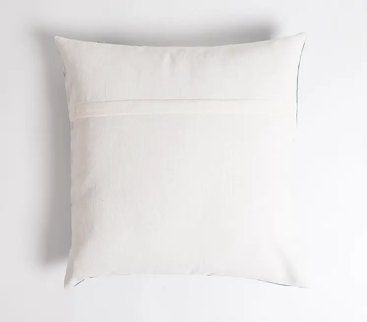 18" Blue and White Patchwork Cotton Throw Pillow Cover With Embroidery