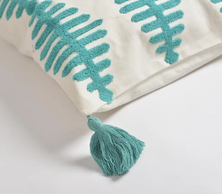 18" Teal and White Geometric Cotton Throw Pillow Cover