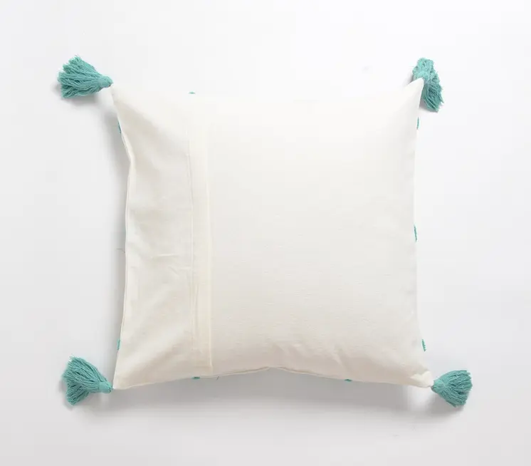 18" Teal and White Geometric Cotton Throw Pillow Cover