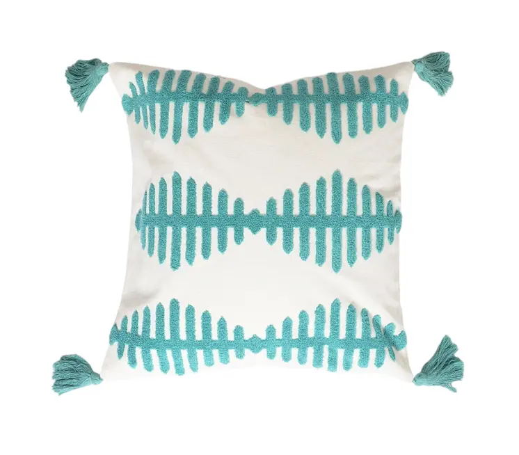 18" Teal and White Geometric Cotton Throw Pillow Cover