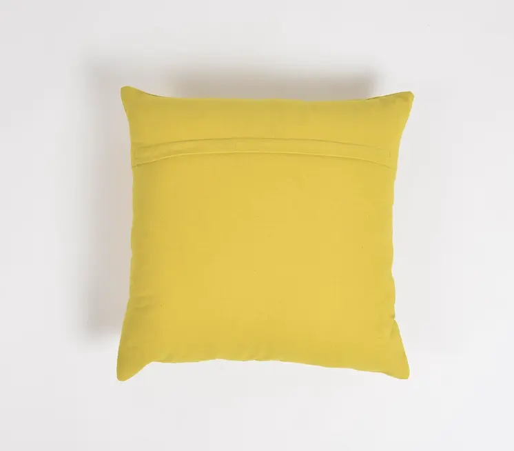 16" Yellow and White Cotton Throw Pillow Cover With Embroidery