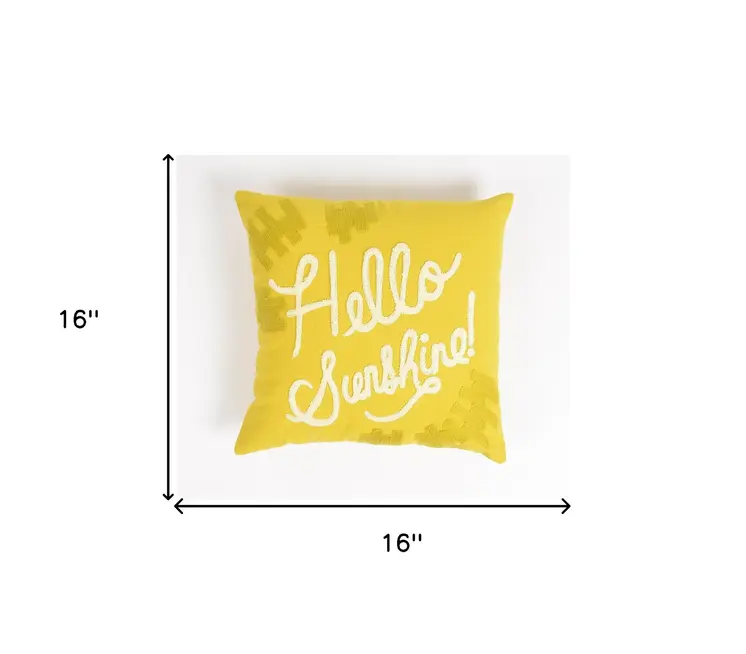 16" Yellow and White Cotton Throw Pillow Cover With Embroidery