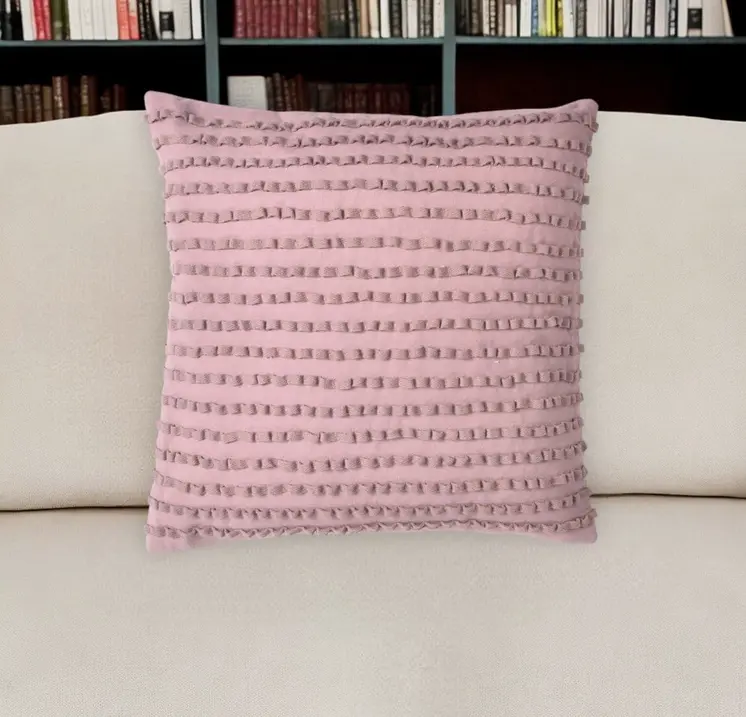 18" Purple Striped Cotton Throw Pillow Cover