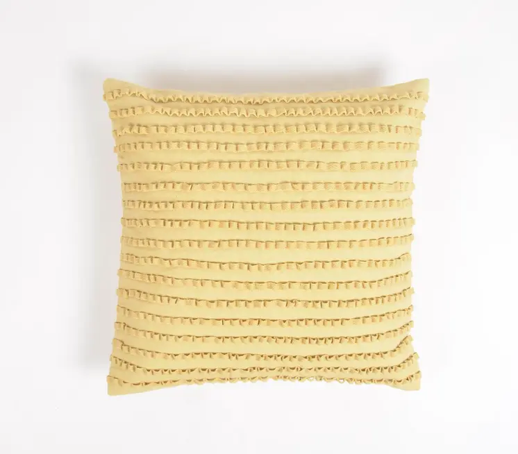 18" Yellow Striped Cotton Throw Pillow Cover