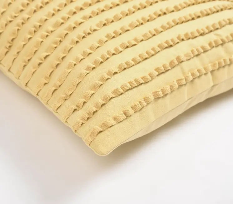 18" Yellow Striped Cotton Throw Pillow Cover