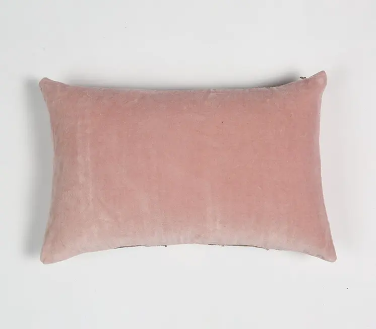 12" X 20" Pink and Brown Striped Cotton Throw Pillow Cover With Lace
