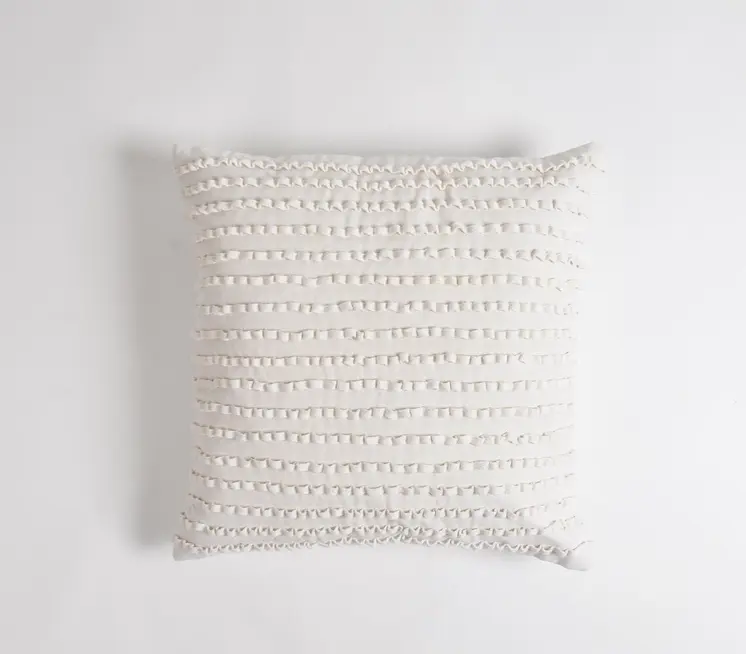 18" White Striped Cotton Throw Pillow Cover
