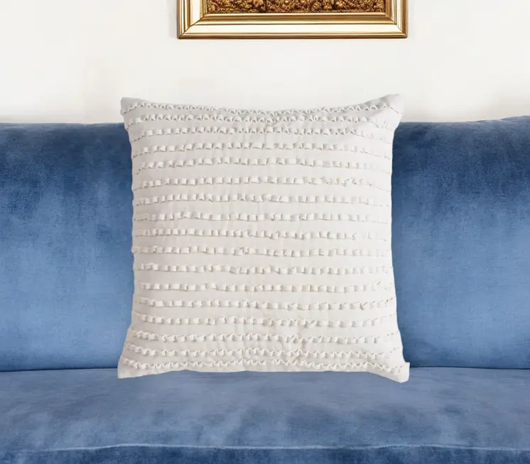 18" White Striped Cotton Throw Pillow Cover