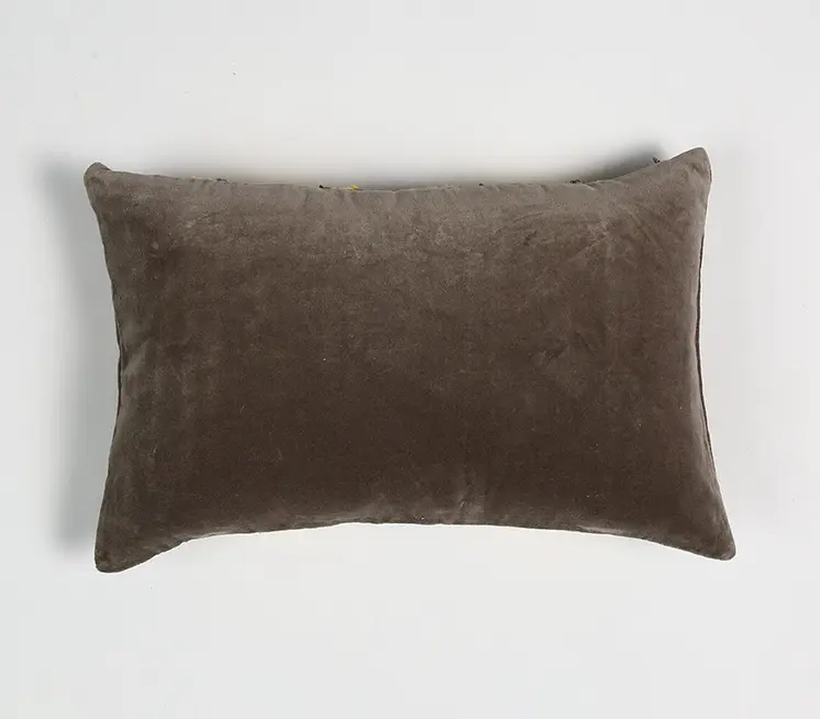 12" X 20" Yellow and Brown Striped Cotton Throw Pillow Cover With Lace