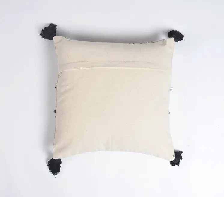18" Black and White Diamond Cotton Throw Pillow Cover With Fringe, Tassels