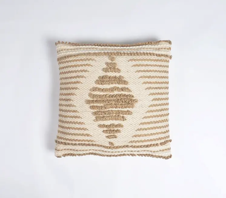 18" Beige and Brown Diamond Cotton Blend Throw Pillow Cover