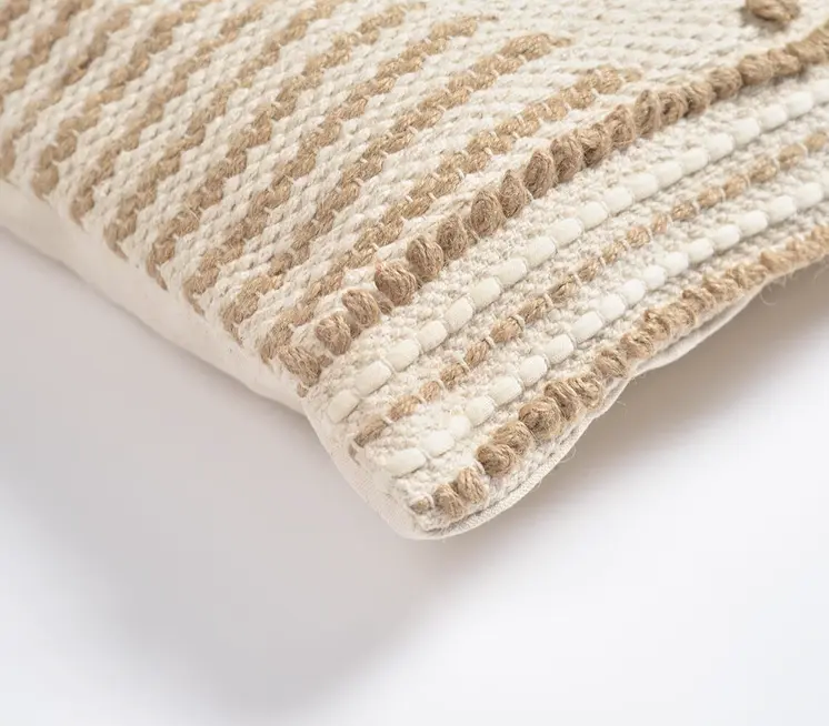 18" Beige and Brown Diamond Cotton Blend Throw Pillow Cover