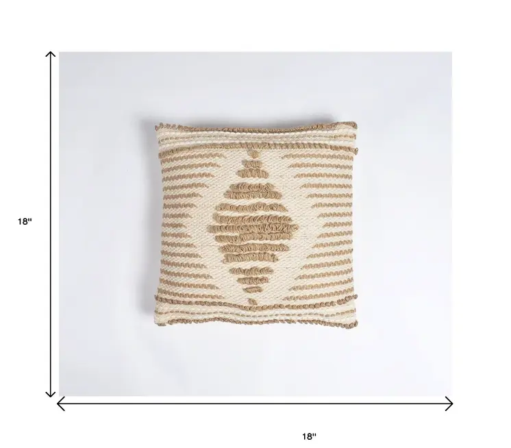 18" Beige and Brown Diamond Cotton Blend Throw Pillow Cover