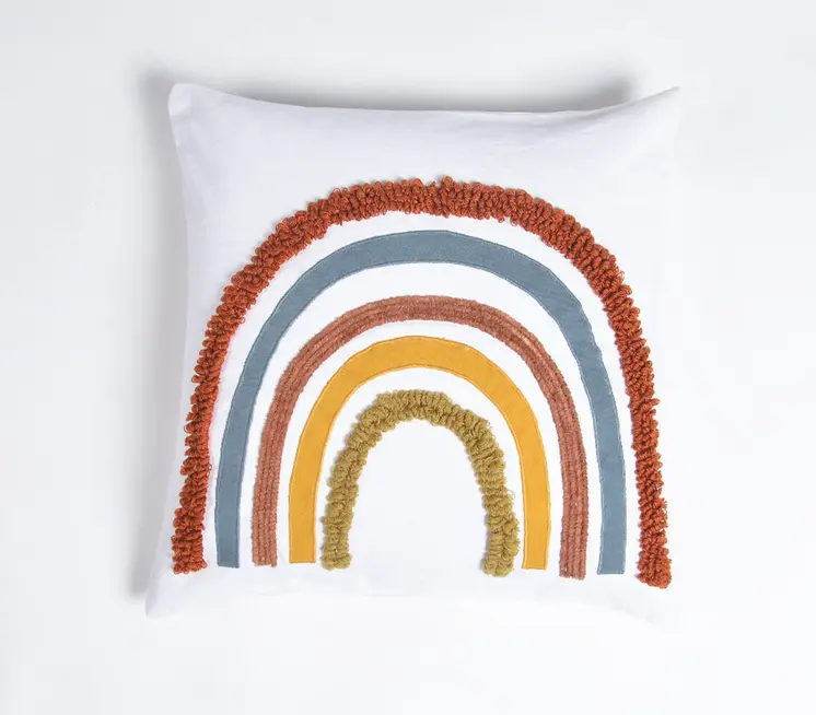 18" Blue and White Abstract Cotton Throw Pillow Cover With Embroidery