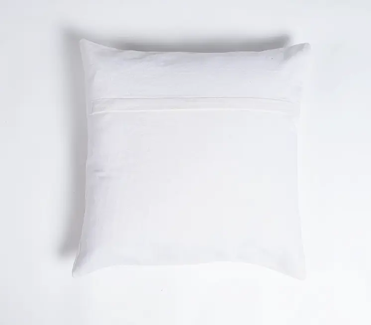 18" Blue and White Abstract Cotton Throw Pillow Cover With Embroidery