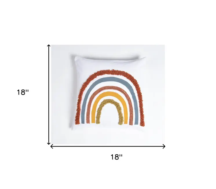 18" Blue and White Abstract Cotton Throw Pillow Cover With Embroidery
