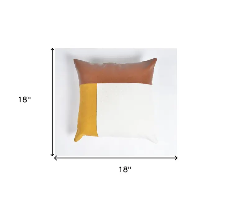 18" Brown and White Patchwork Cotton Blend Throw Pillow Cover