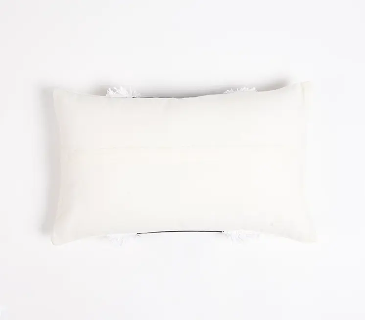 12" X 20" Black and White Patchwork Cotton Blend Throw Pillow Cover With Shag
