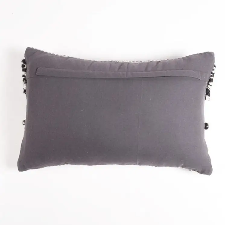 16" X 24" Brown and White Striped Cotton Blend Throw Pillow Cover With Tufts