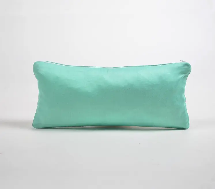 6" X 14" Blue Green Paisley Cotton Throw Pillow Cover With Embroidery