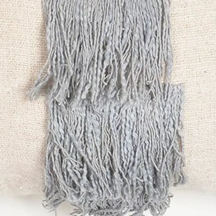18" Beige and Gray Striped Cotton Throw Pillow Cover With Fringe