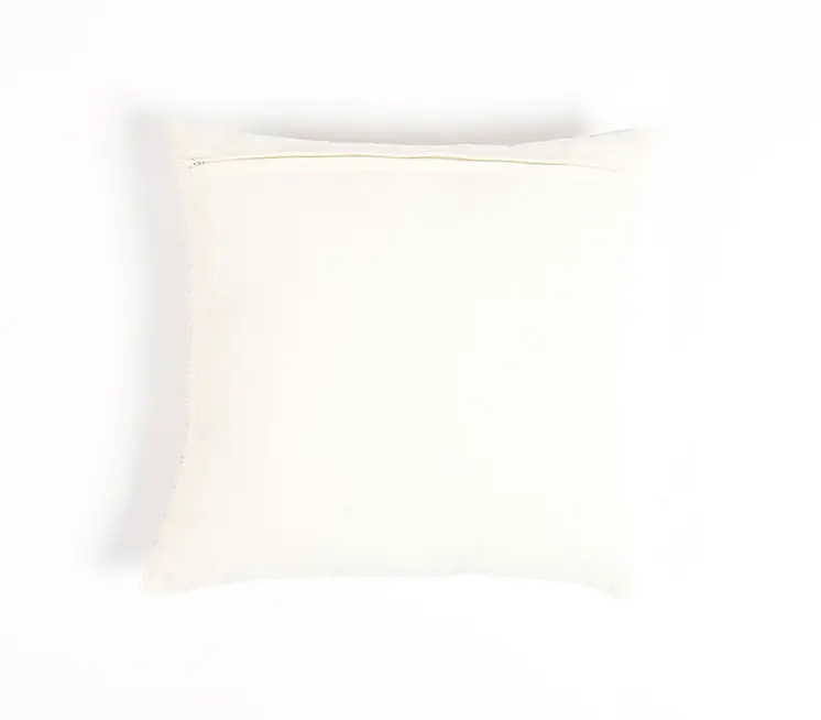 16" Beige and Gray Geometric Cotton Throw Pillow Cover With Embroidery