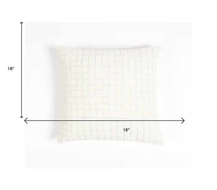 16" Beige and Gray Geometric Cotton Throw Pillow Cover With Embroidery