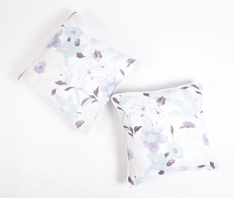 Set of Two 18" Purple and White Cotton Throw Pillow Covers