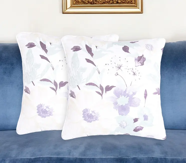 Set of Two 18" Purple and White Cotton Throw Pillow Covers