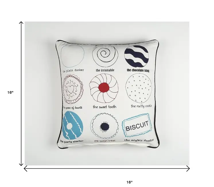 16" Black and White Handmade Text Indoor Outdoor Throw Pillow Cover