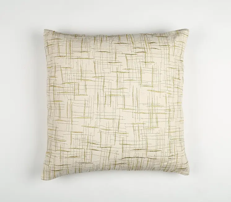 18" Beige and Gold Handmade Abstract Indoor Outdoor Throw Pillow Cover With Embroidery