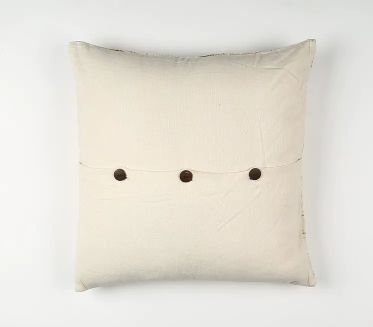 18" Beige and Gold Handmade Abstract Indoor Outdoor Throw Pillow Cover With Embroidery