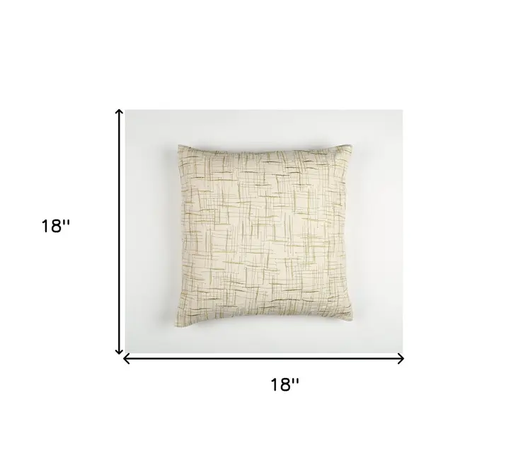 18" Beige and Gold Handmade Abstract Indoor Outdoor Throw Pillow Cover With Embroidery