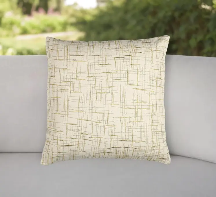 18" Beige and Gold Handmade Abstract Indoor Outdoor Throw Pillow Cover With Embroidery