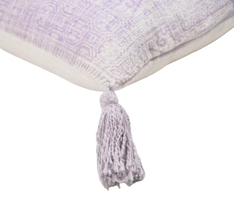 16" X 24" Purple and White Abstract Cotton Throw Pillow Cover With Tassels