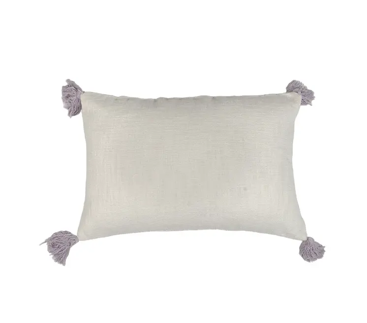 16" X 24" Purple and White Abstract Cotton Throw Pillow Cover With Tassels