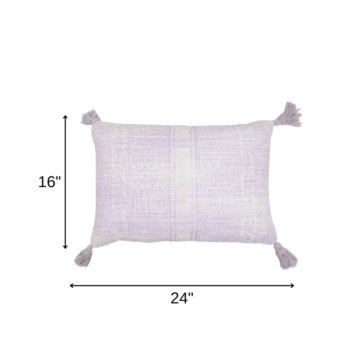16" X 24" Purple and White Abstract Cotton Throw Pillow Cover With Tassels