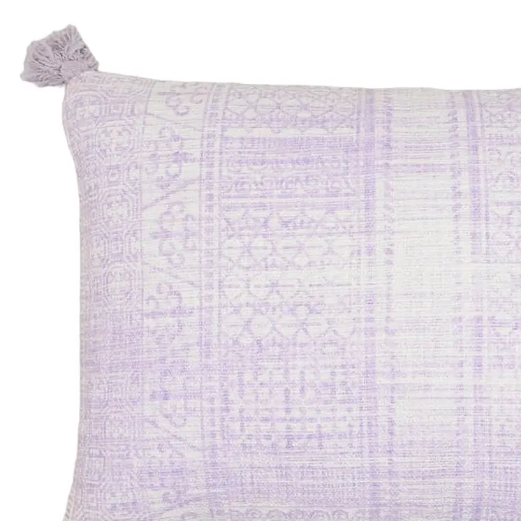 16" X 24" Purple and White Abstract Cotton Throw Pillow Cover With Tassels
