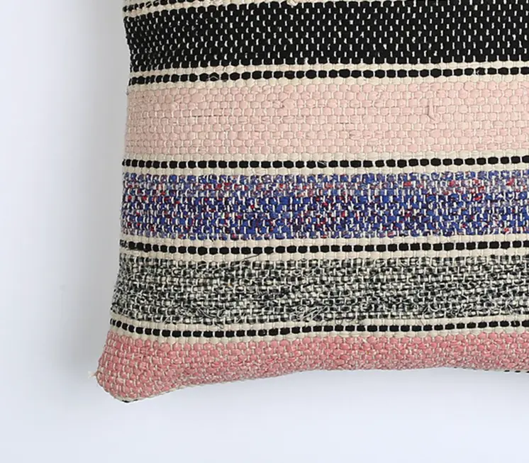 18" Beige and Black Striped Cotton Throw Pillow Cover